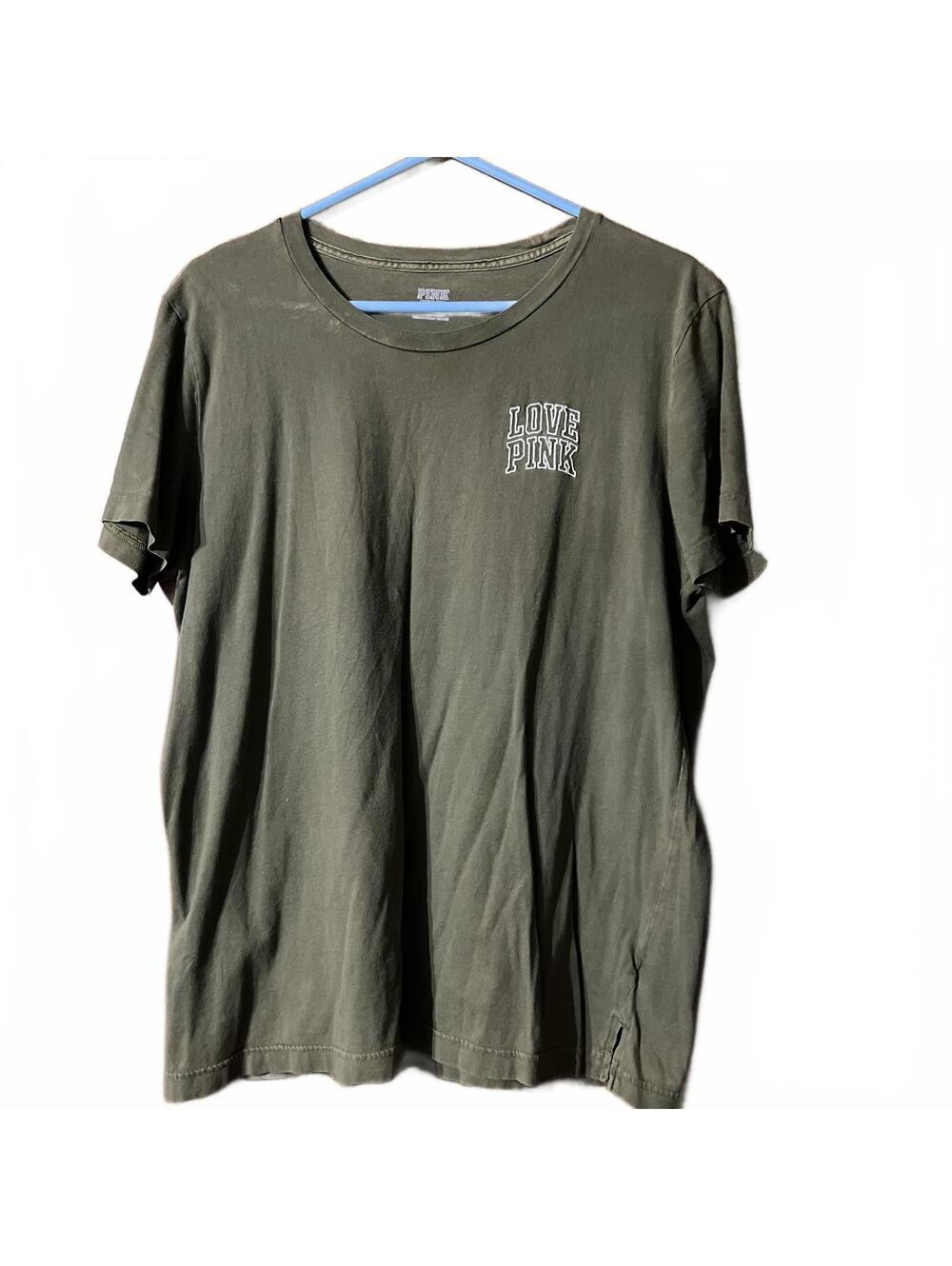 Victoria's Secret PINK Olive Green 'Love Pink' T-Shirt Large